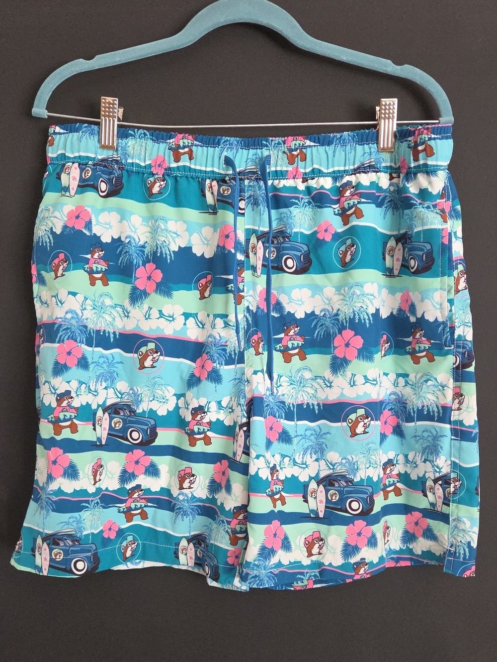 Buc-ee's Men's Blue Tropical Hawaiian Print Swim Trunks - Size XL
